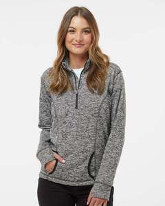 J. America 8617 - Ladies' Cosmic Fleece Quarter Zip Pullover Charcoal Fleck/ Black