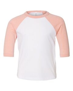 Bella+Canvas 3200T - Toddler Three-Quarter Sleeve Baseball Tee White/ Heather Peach